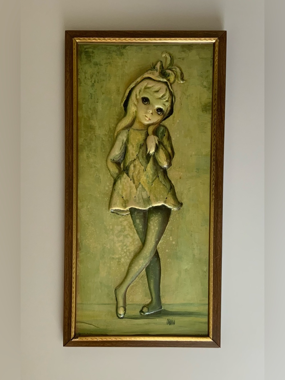 Vintage 60s Big Eyed Girl Green Girl Vacuform Art - Jean Maio